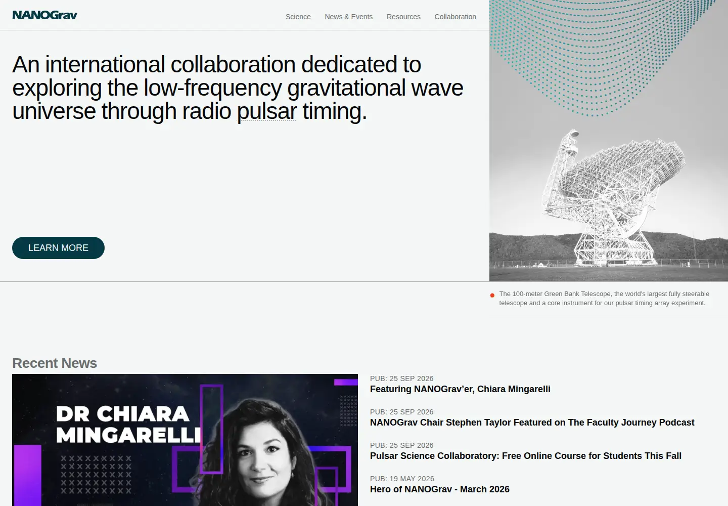 Screenshot of nanograv.org