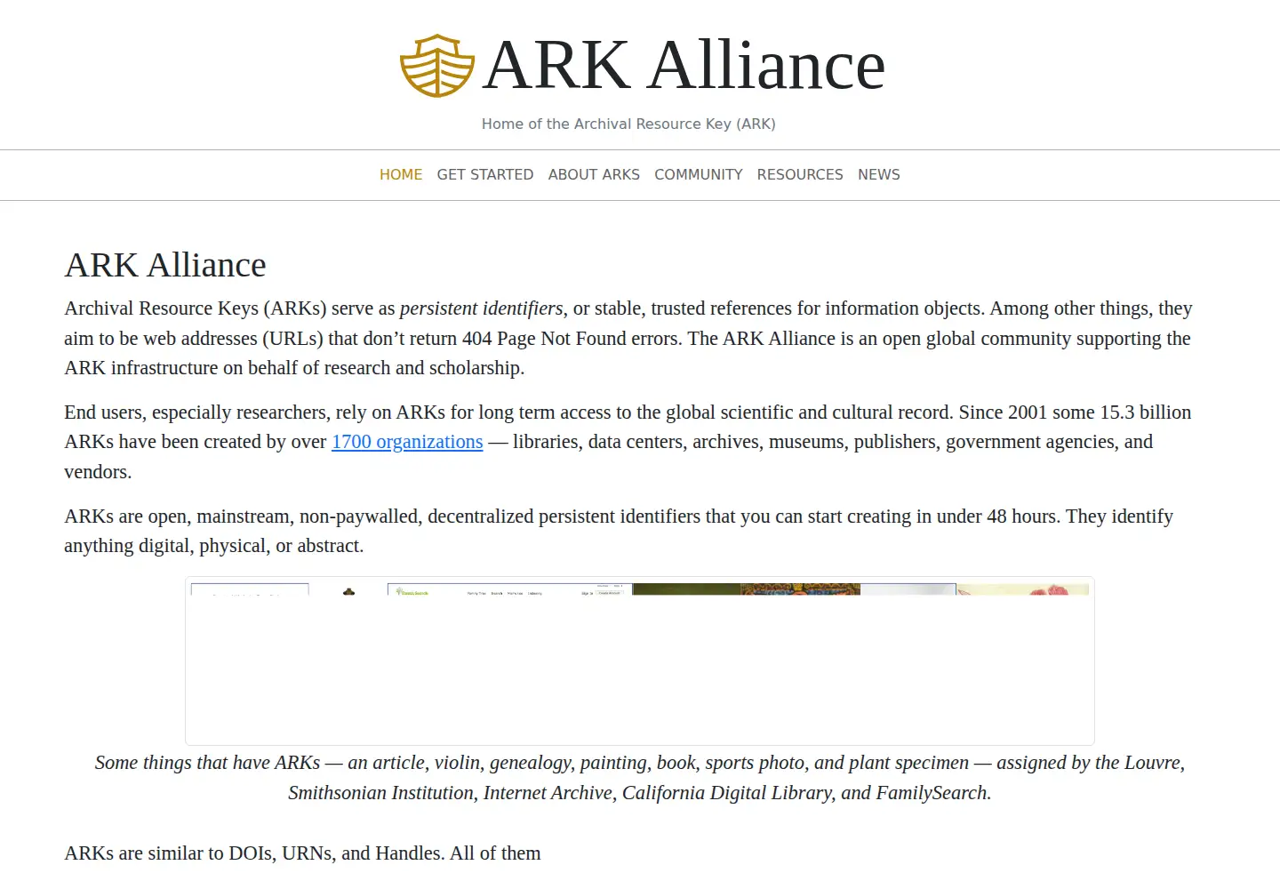 Screenshot of arks.org