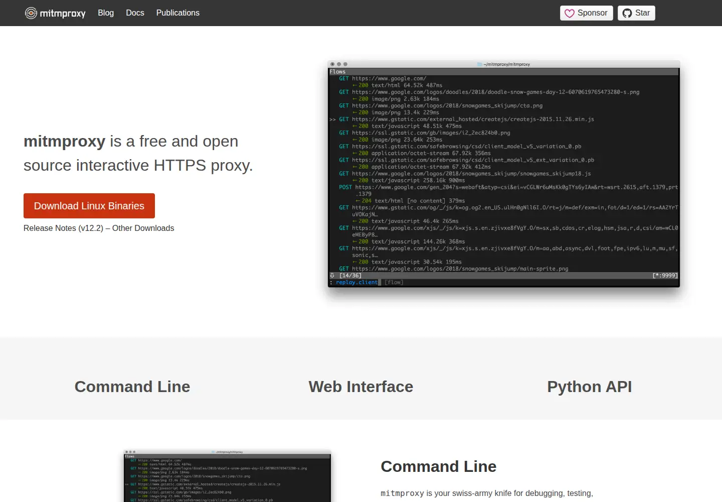 Screenshot of mitmproxy.org