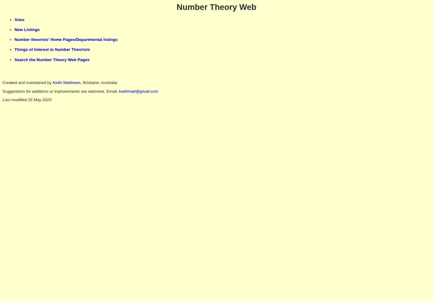 Captured homepage of numbertheory.org in the current scan