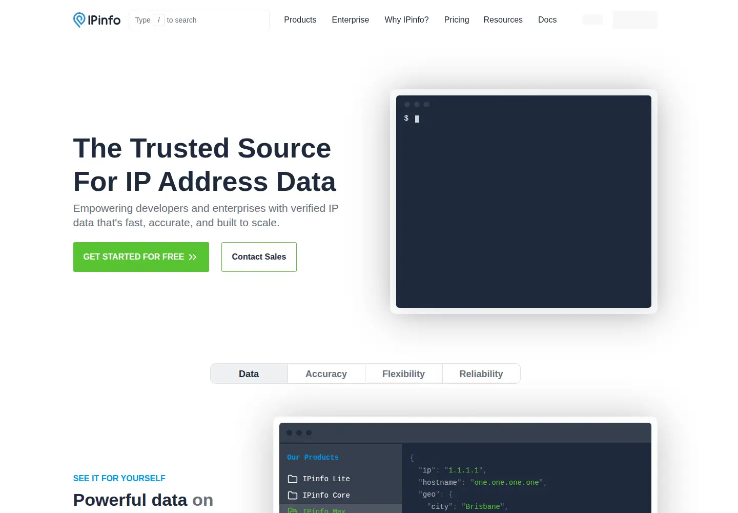 Screenshot of ipinfo.io