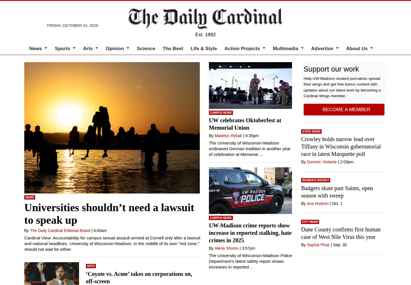 Screenshot of dailycardinal.com
