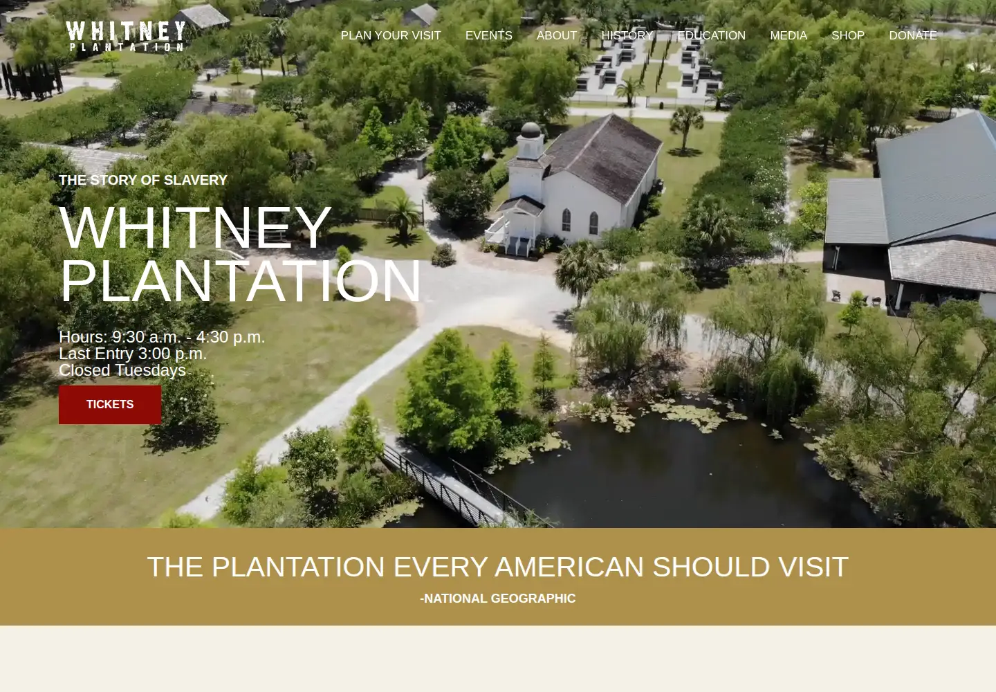 Screenshot of whitneyplantation.org