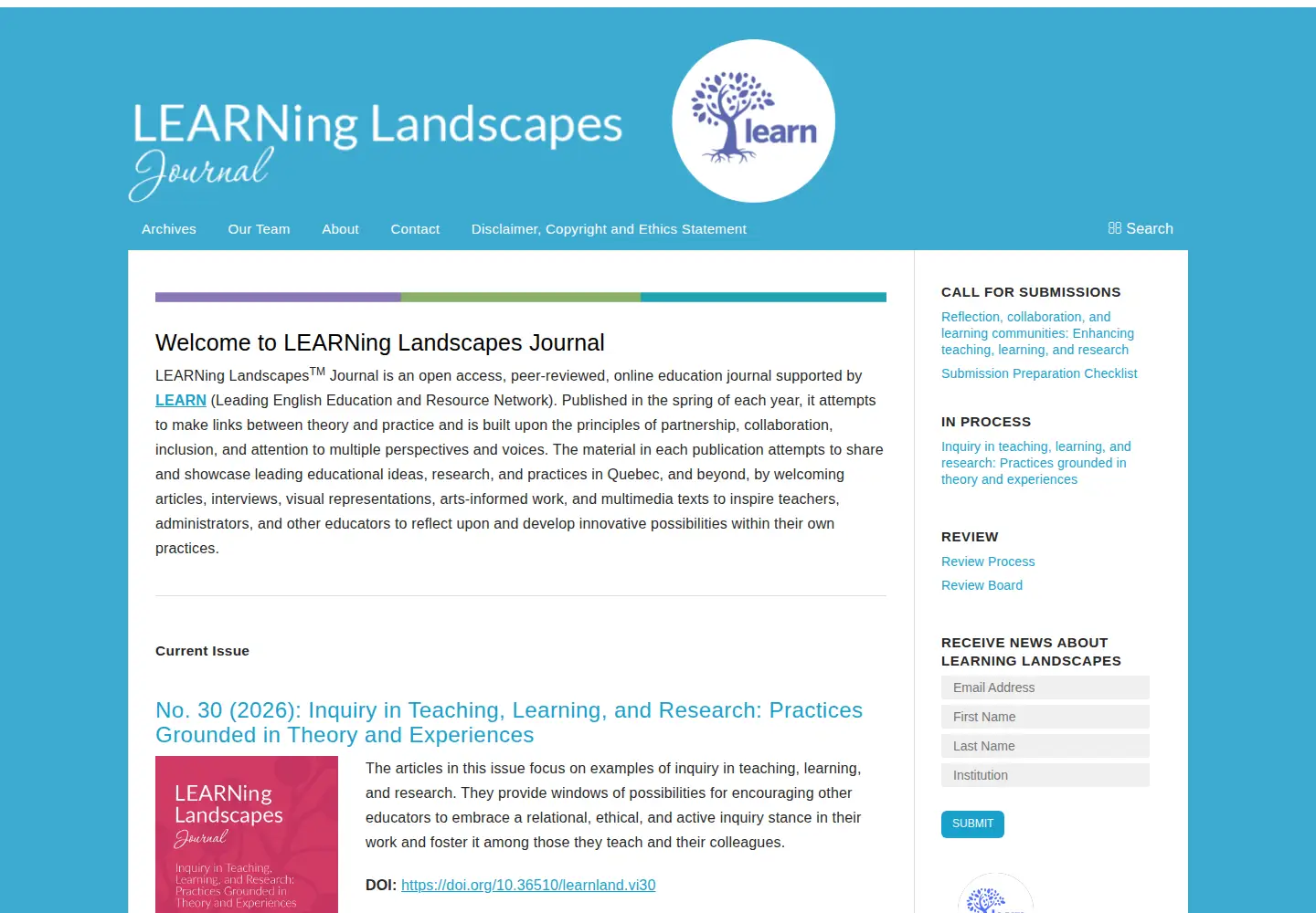 Screenshot of learninglandscapes.ca
