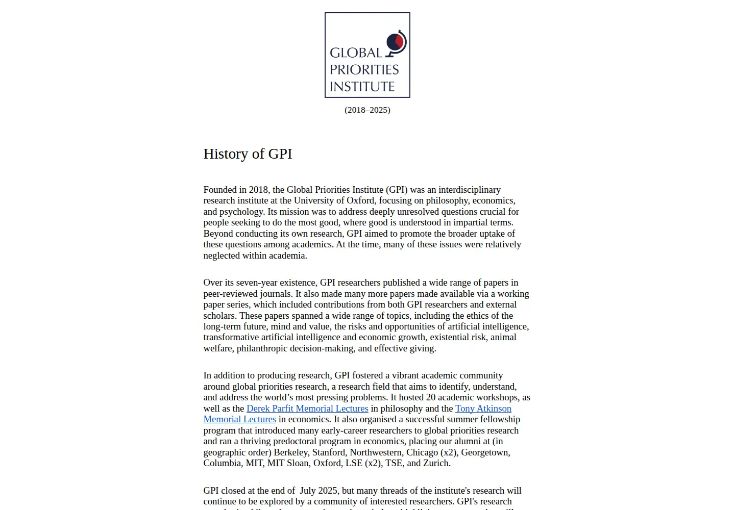 Screenshot of globalprioritiesinstitute.org