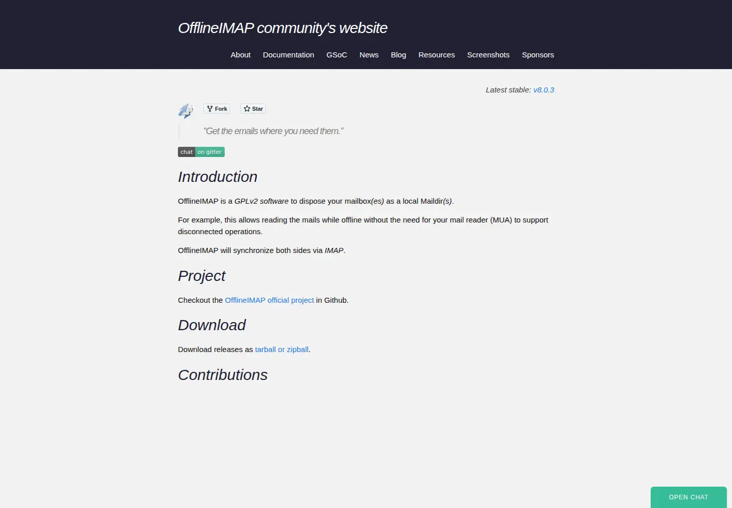 Captured homepage of offlineimap.org in the current scan