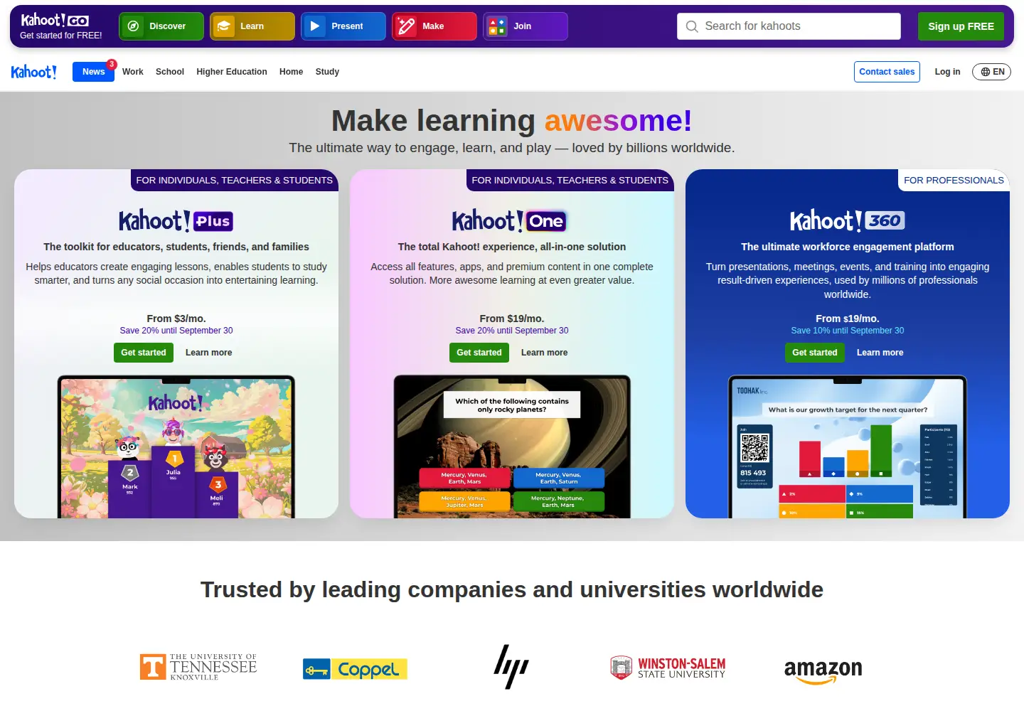 Screenshot of kahoot.com