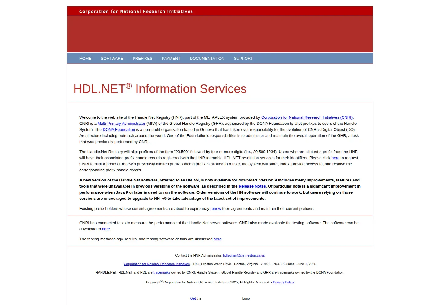 Screenshot of handle.net