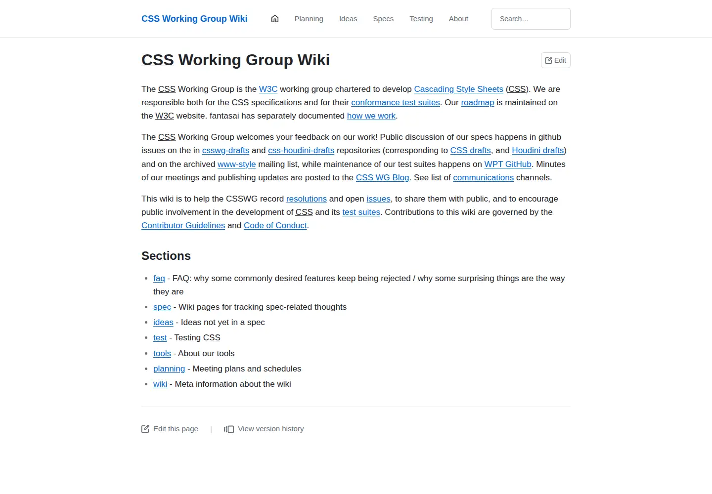 Screenshot of csswg.org