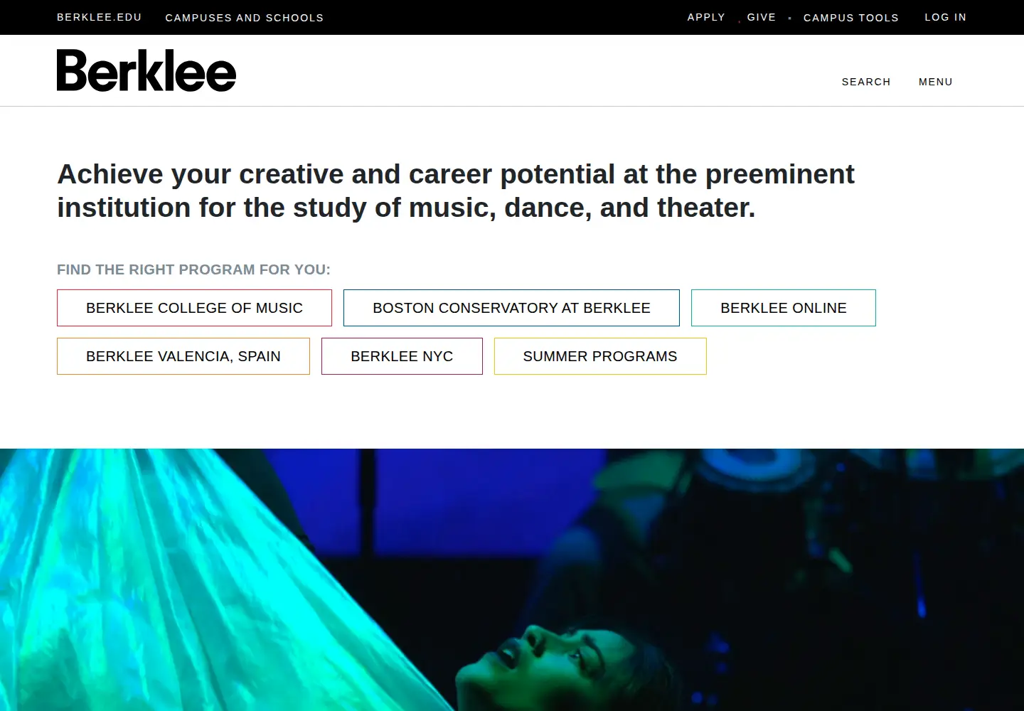 Screenshot of berklee.edu