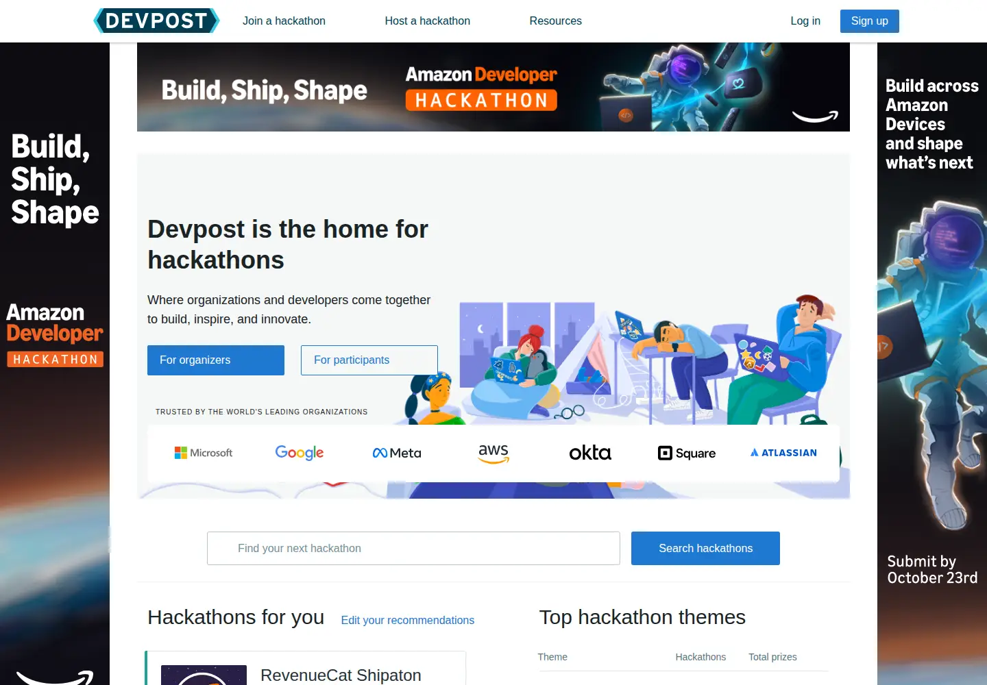 Screenshot of devpost.com