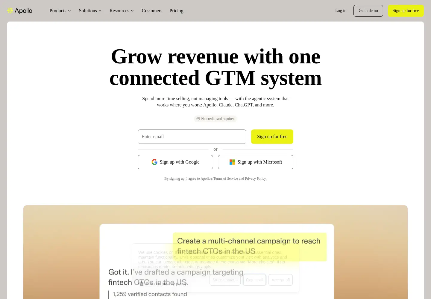 Screenshot of apollo.io