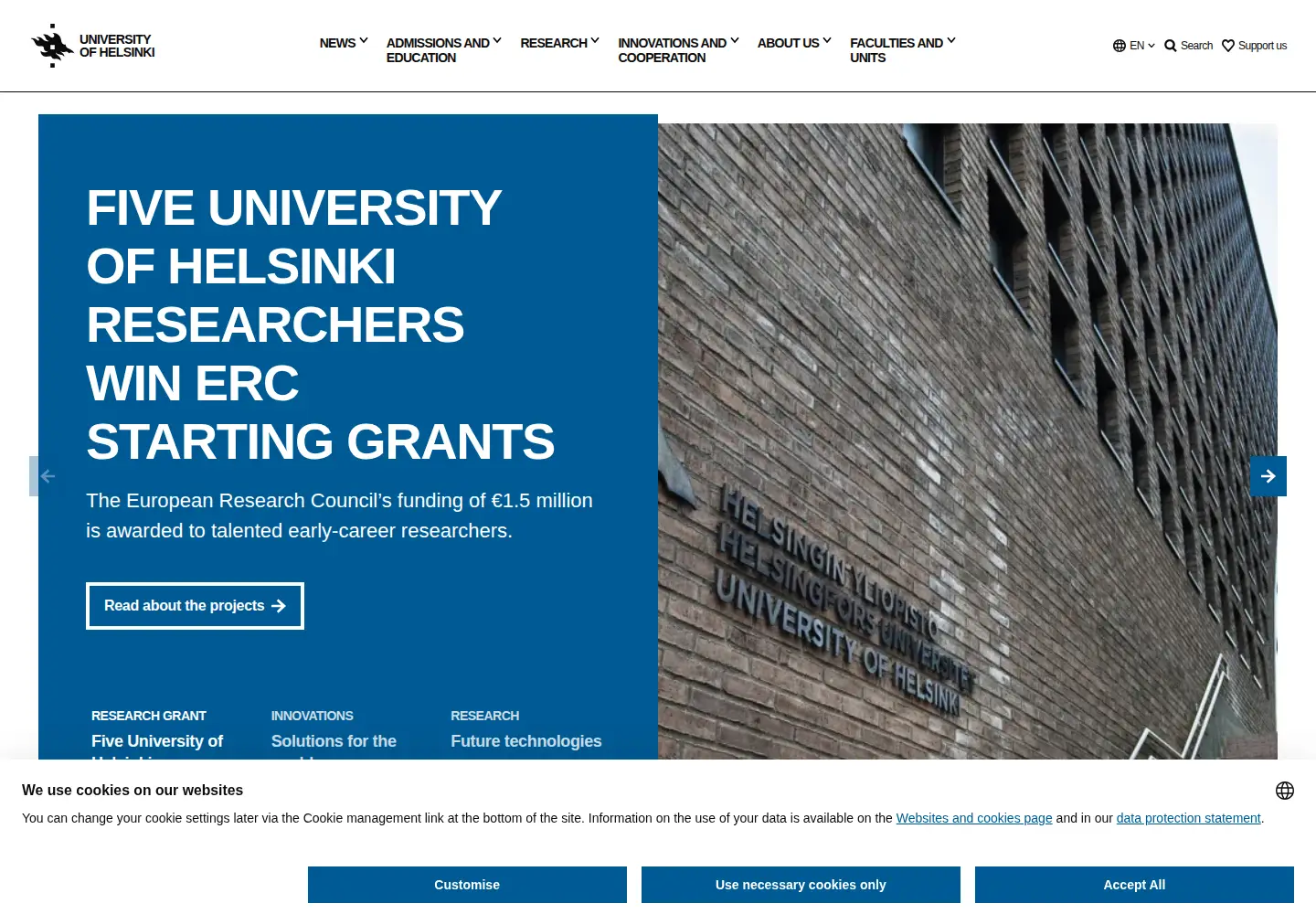 Screenshot of helsinki.fi