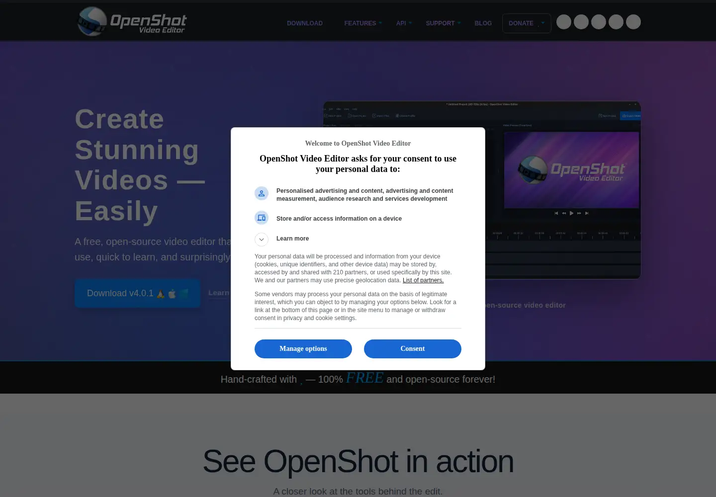 Screenshot of openshot.org