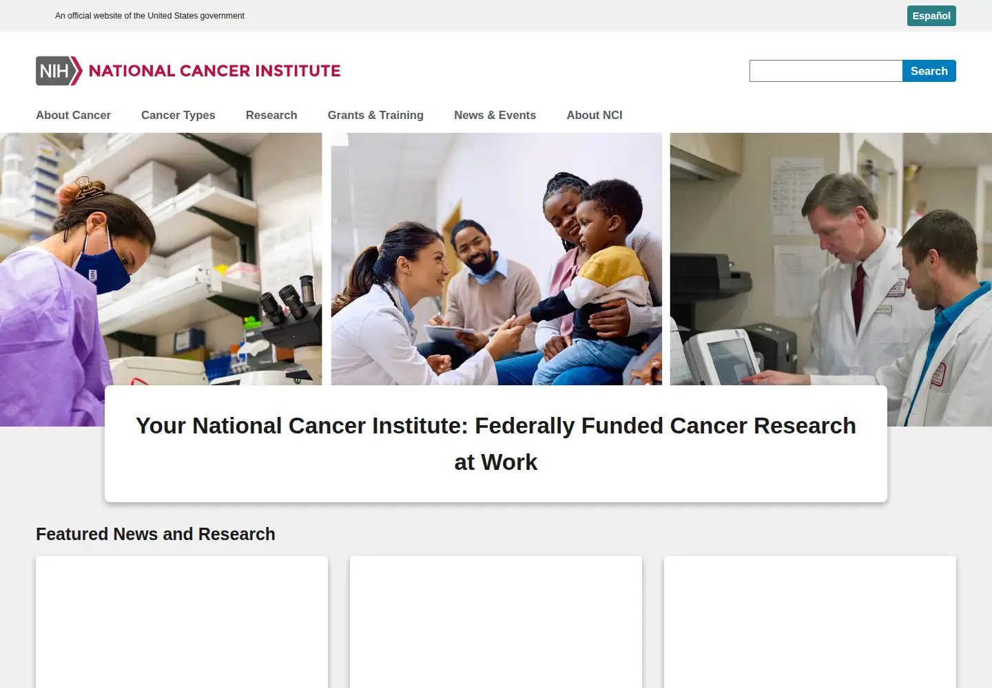 Screenshot of cancer.gov