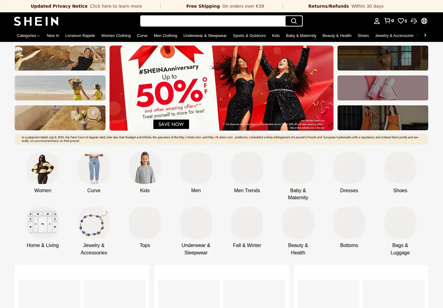 Screenshot of shein.com