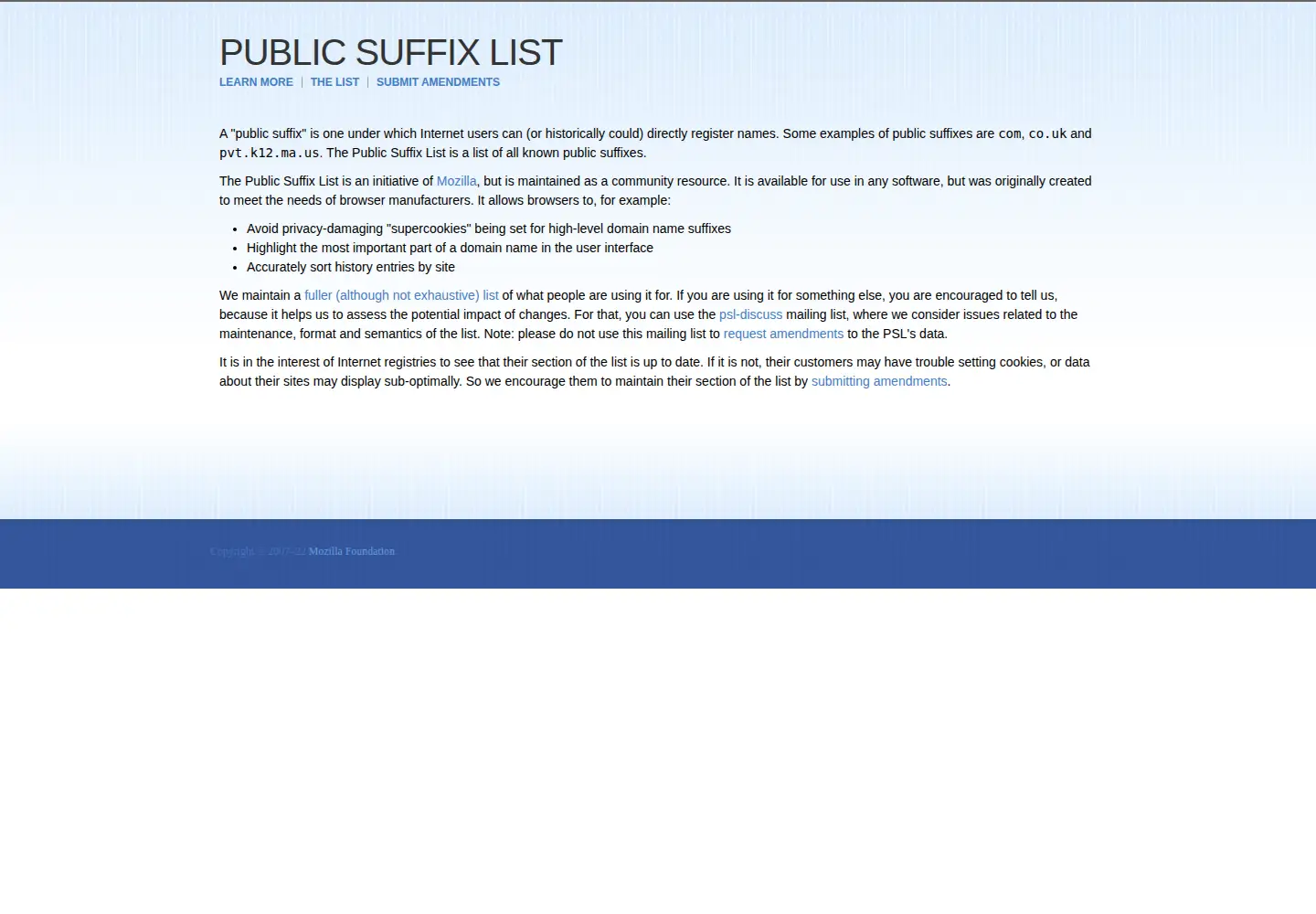 Captured homepage of publicsuffix.org in the current scan
