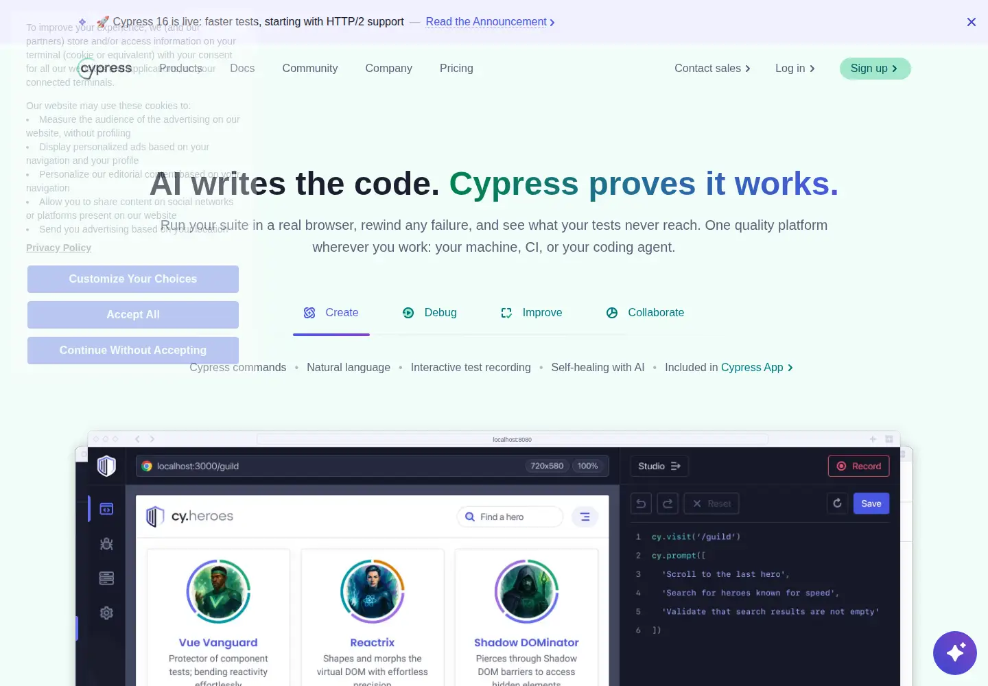 Screenshot of cypress.io