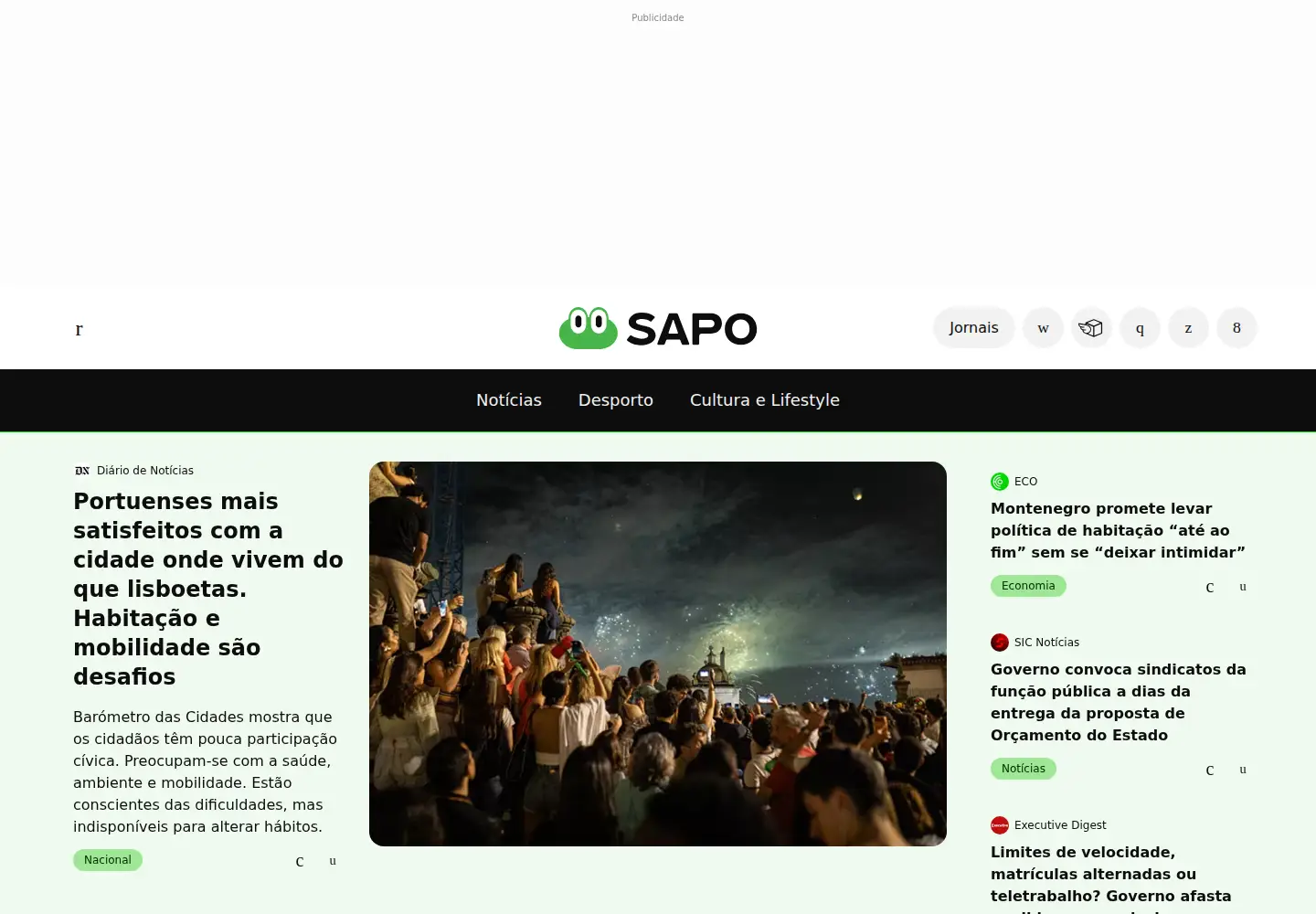 Screenshot of sapo.pt