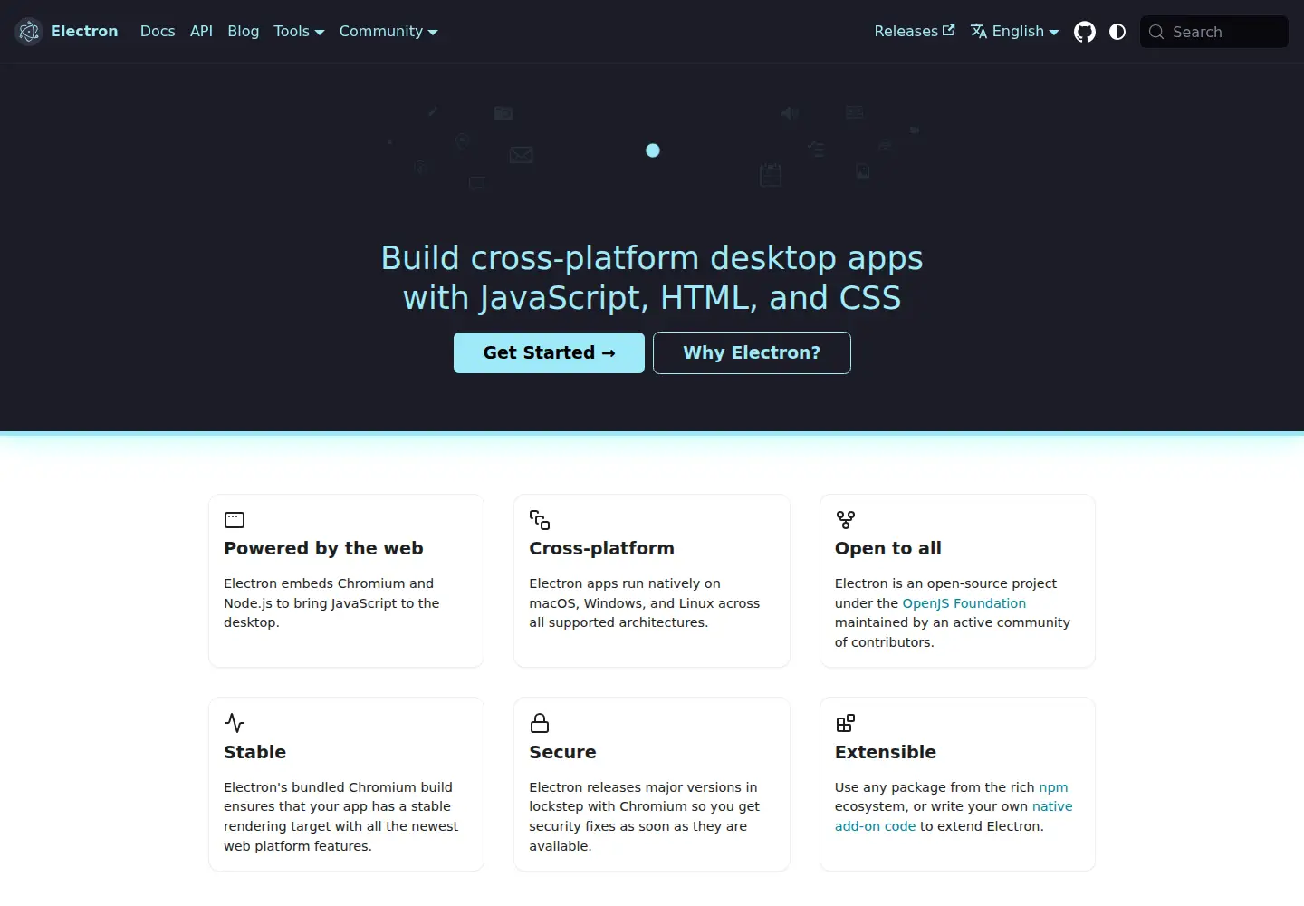 Screenshot of electronjs.org