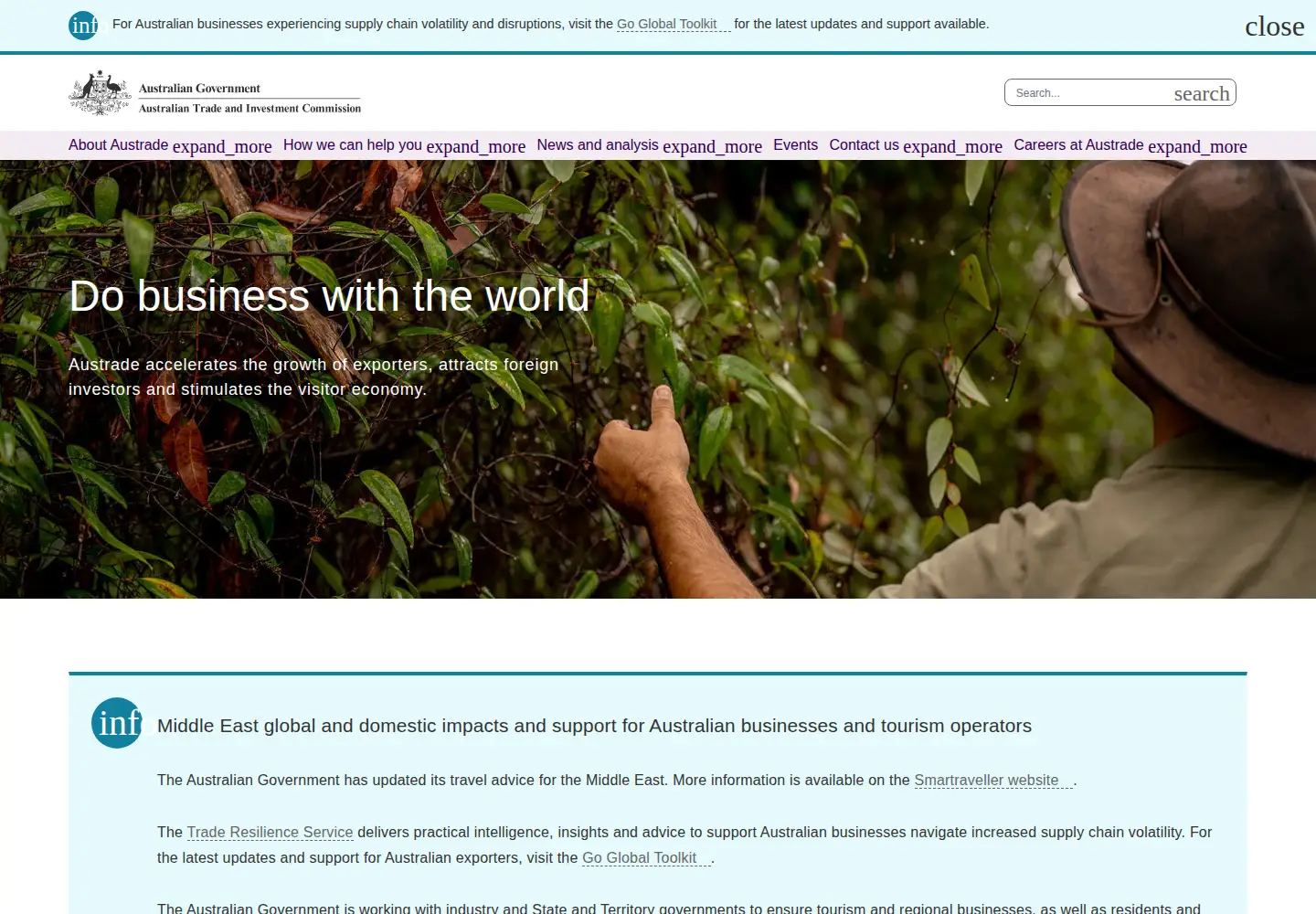 Screenshot of austrade.gov.au