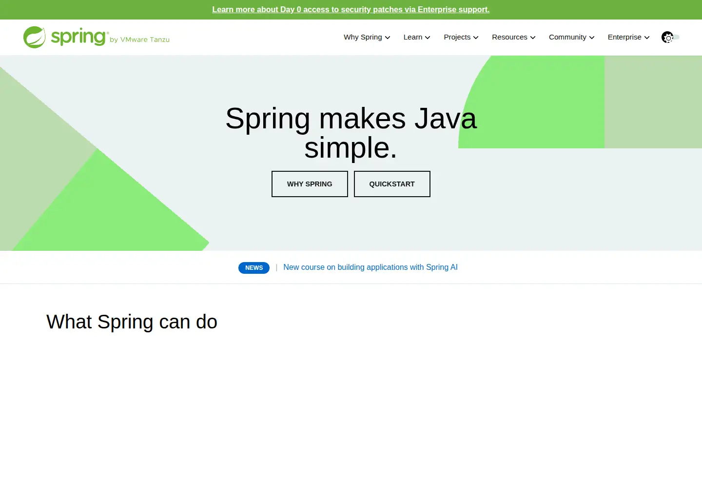 Screenshot of spring.io