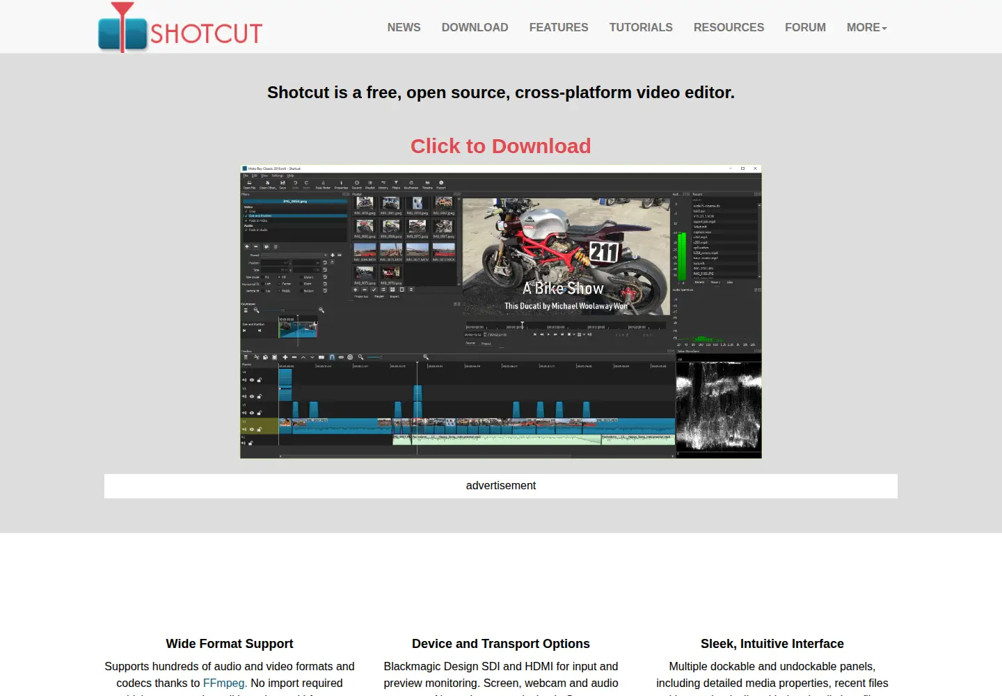 Captured homepage of shotcut.org in the current scan