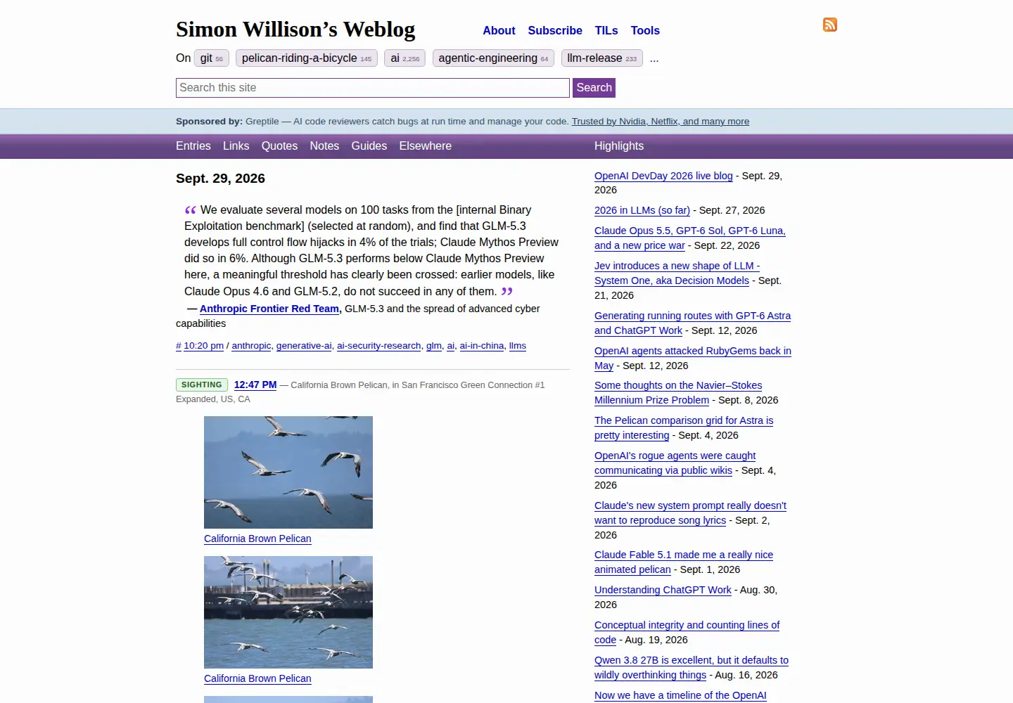 Screenshot of simonwillison.net