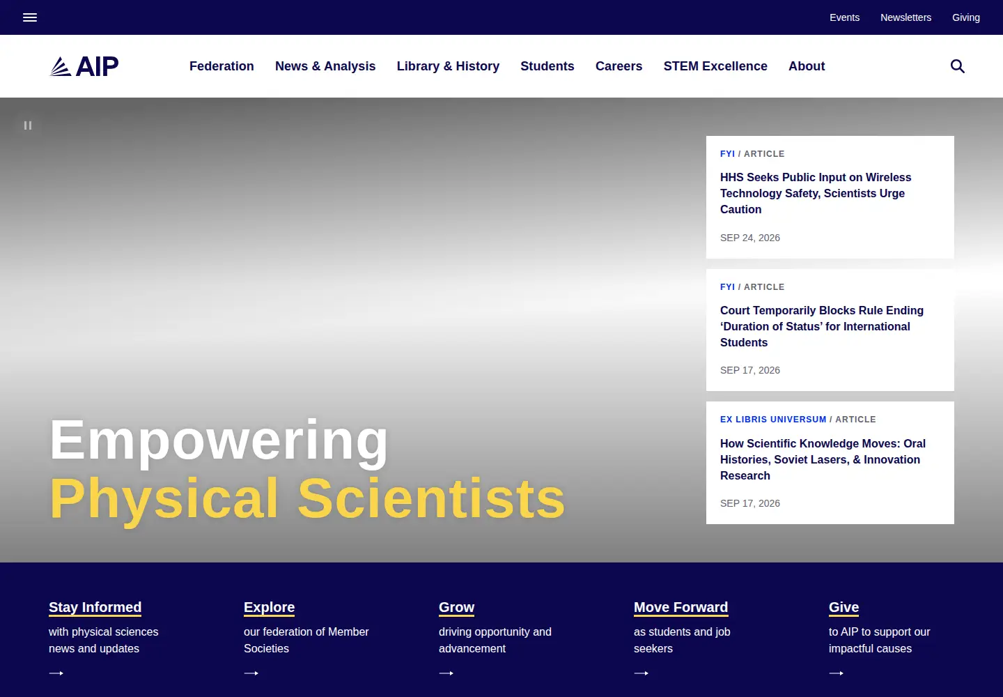 Screenshot of aip.org