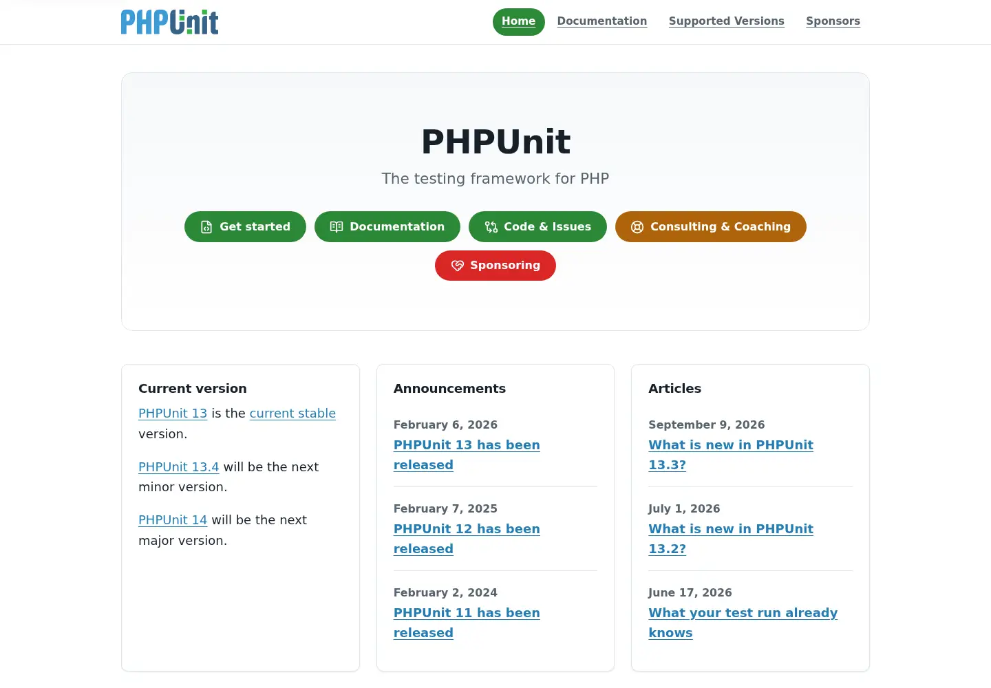 Screenshot of phpunit.de
