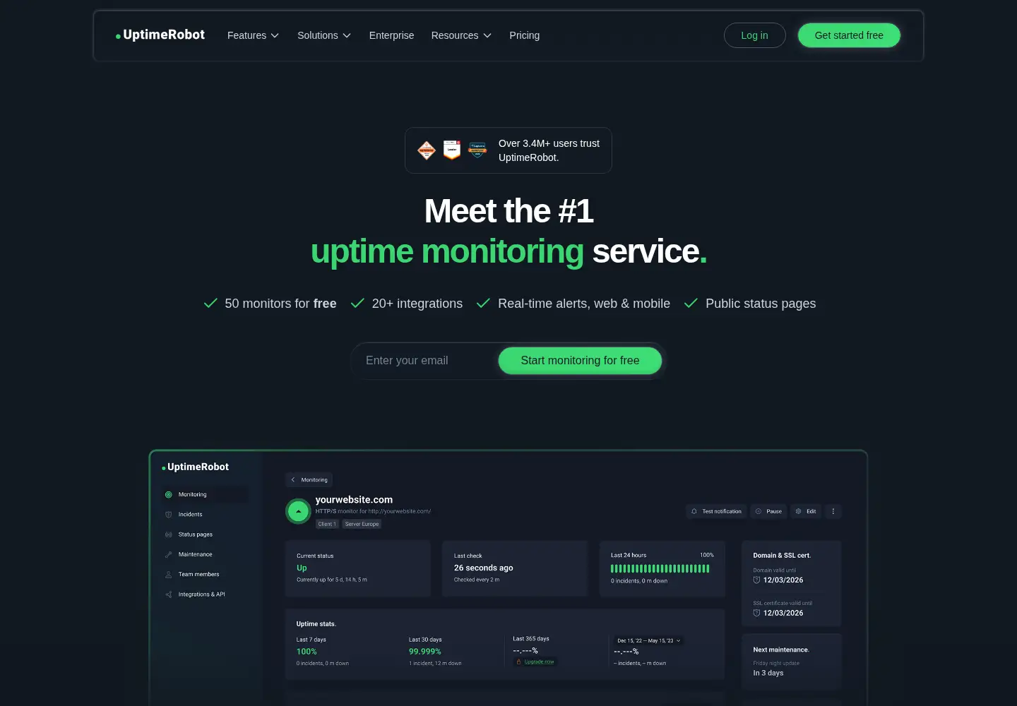 Screenshot of uptimerobot.com