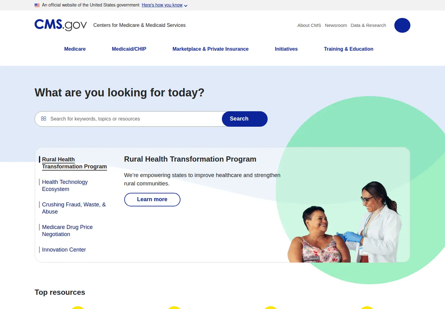Screenshot of cms.gov