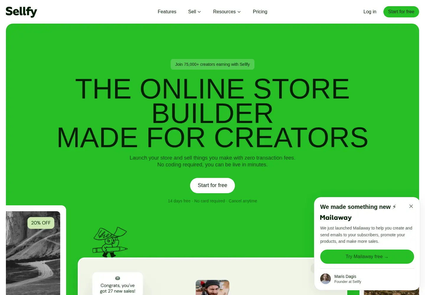 Screenshot of sellfy.com