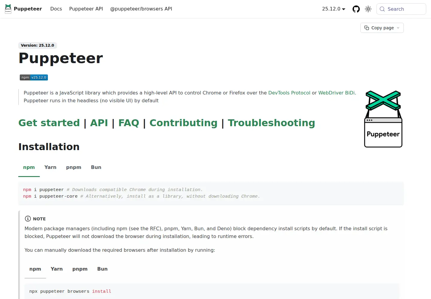 Screenshot of pptr.dev