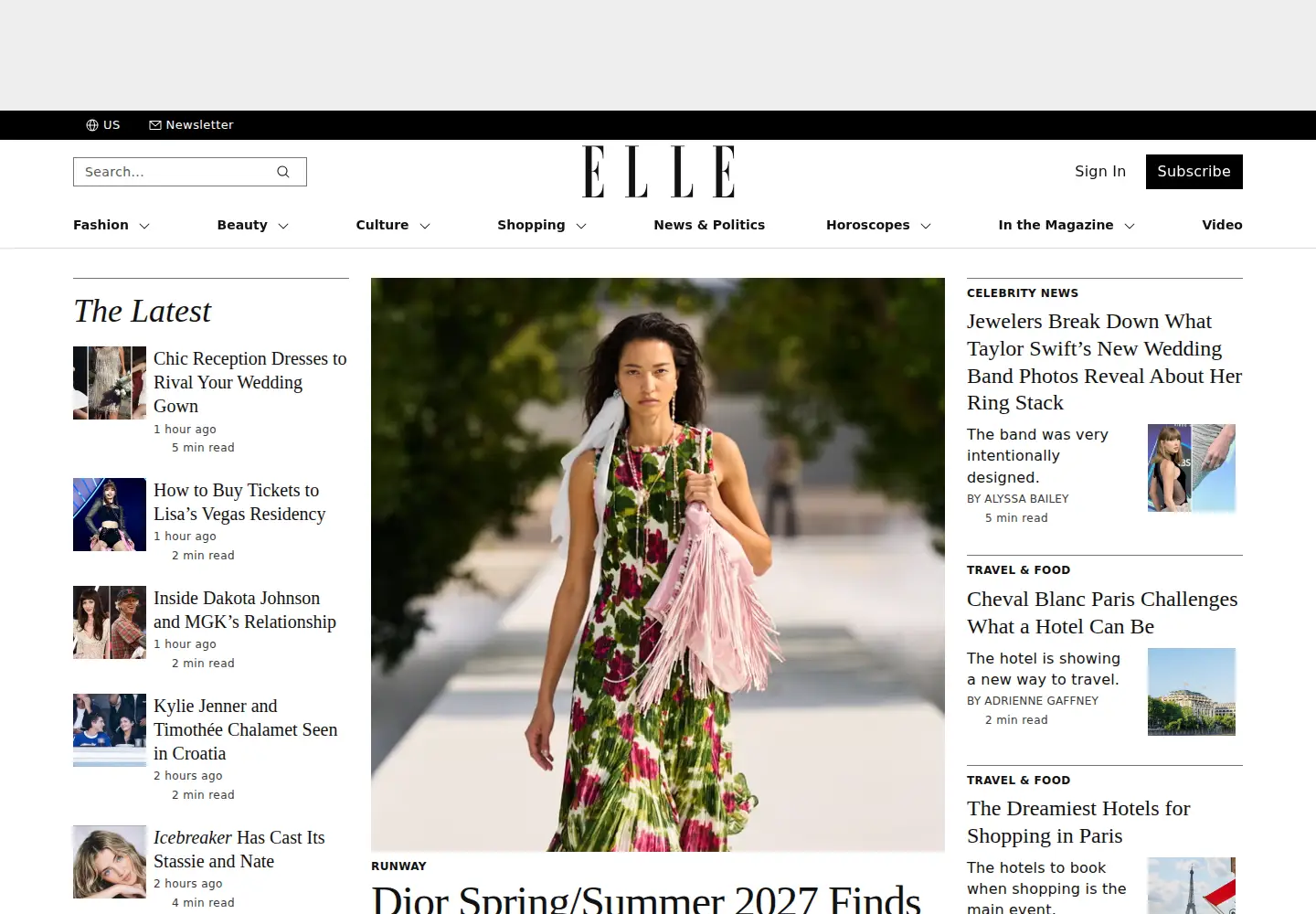 Screenshot of elle.com