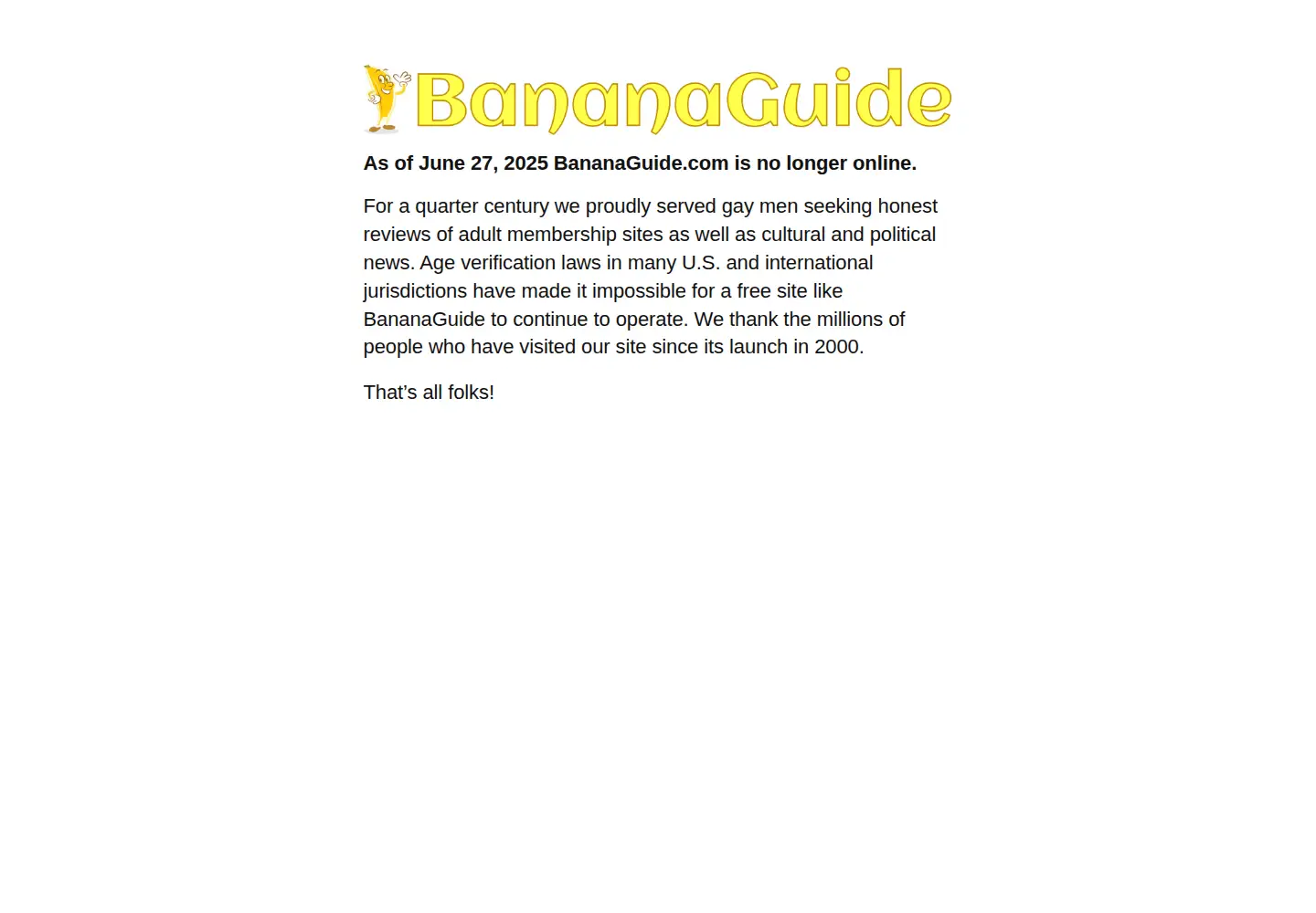 Screenshot of bananaguide.com