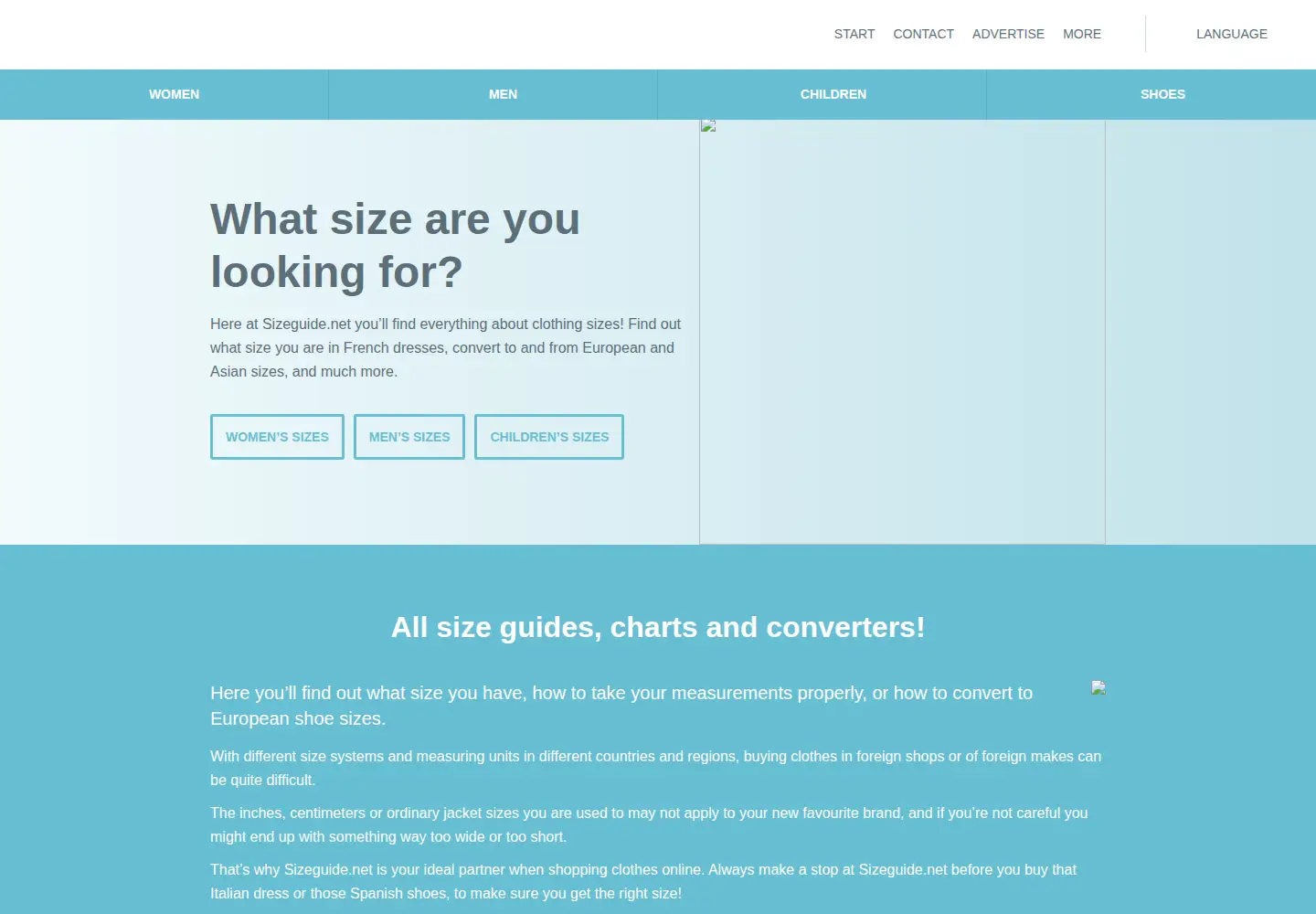 Screenshot of sizeguide.net