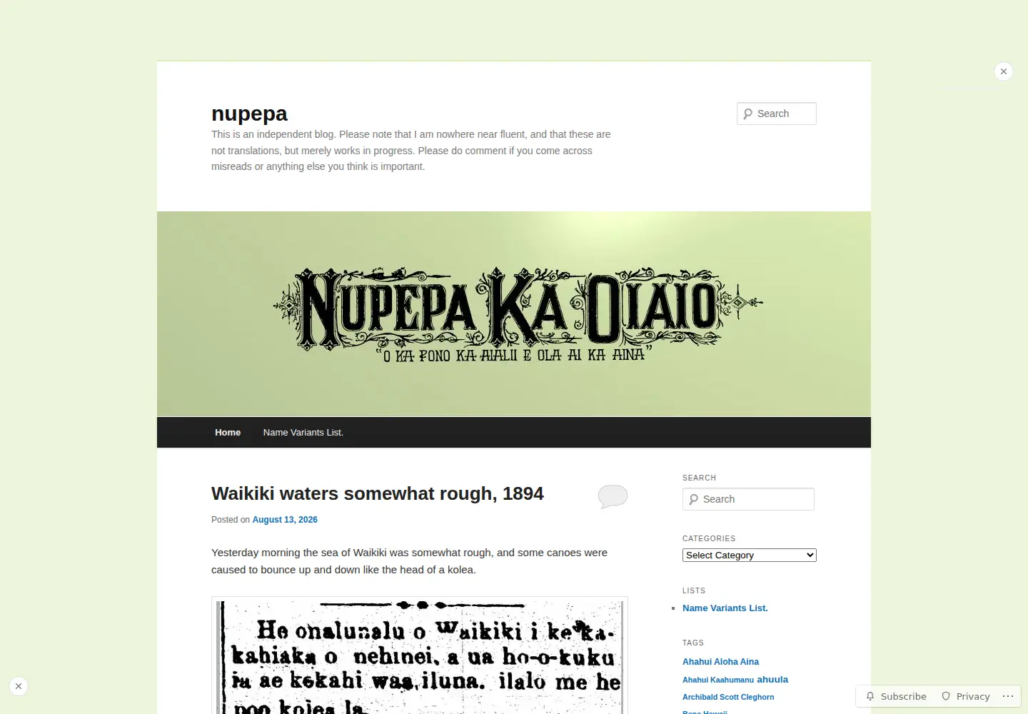 Screenshot of nupepa-hawaii.com