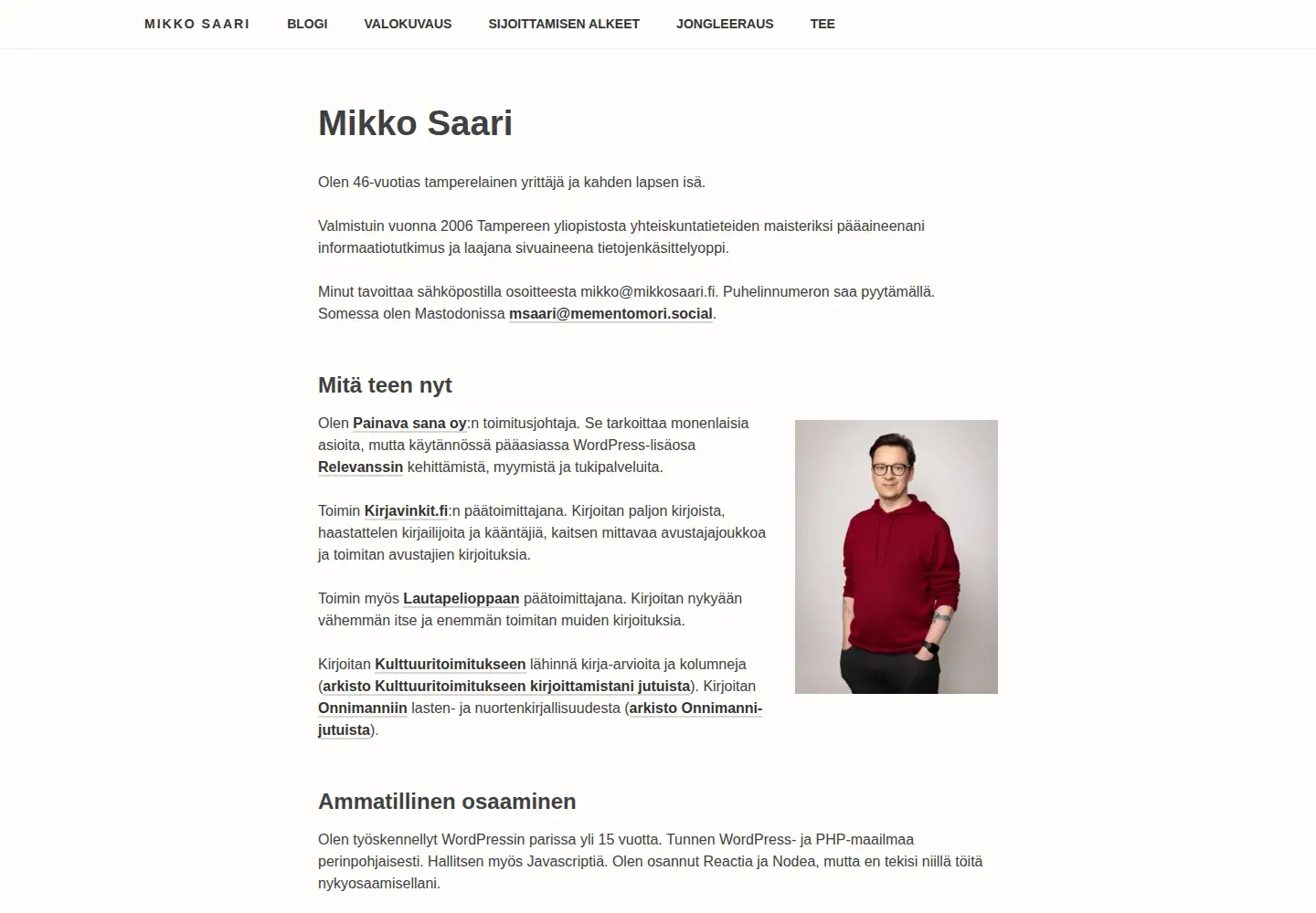 Captured homepage of mikkosaari.fi in the current scan