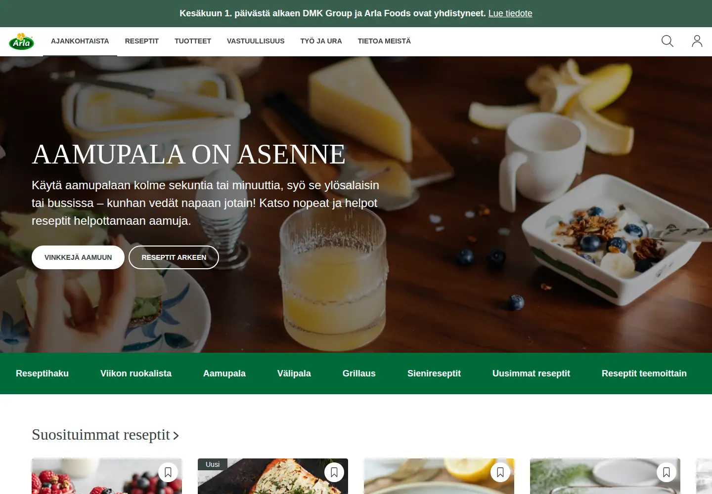 Screenshot of arla.fi