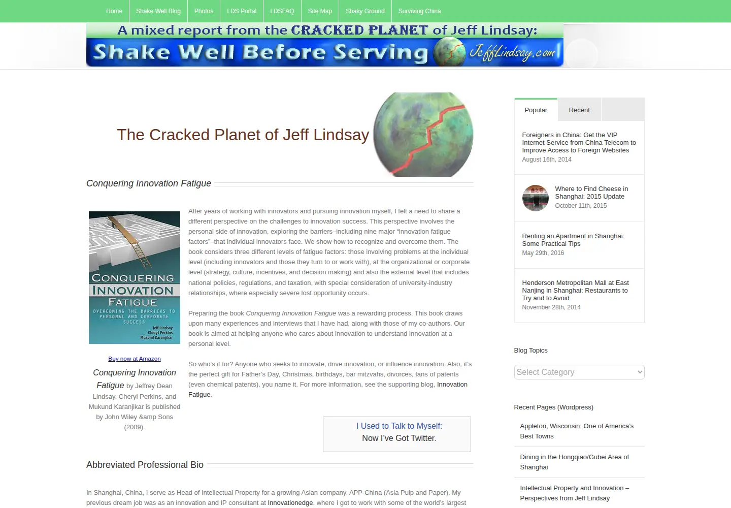 Captured homepage of jefflindsay.com in the current scan