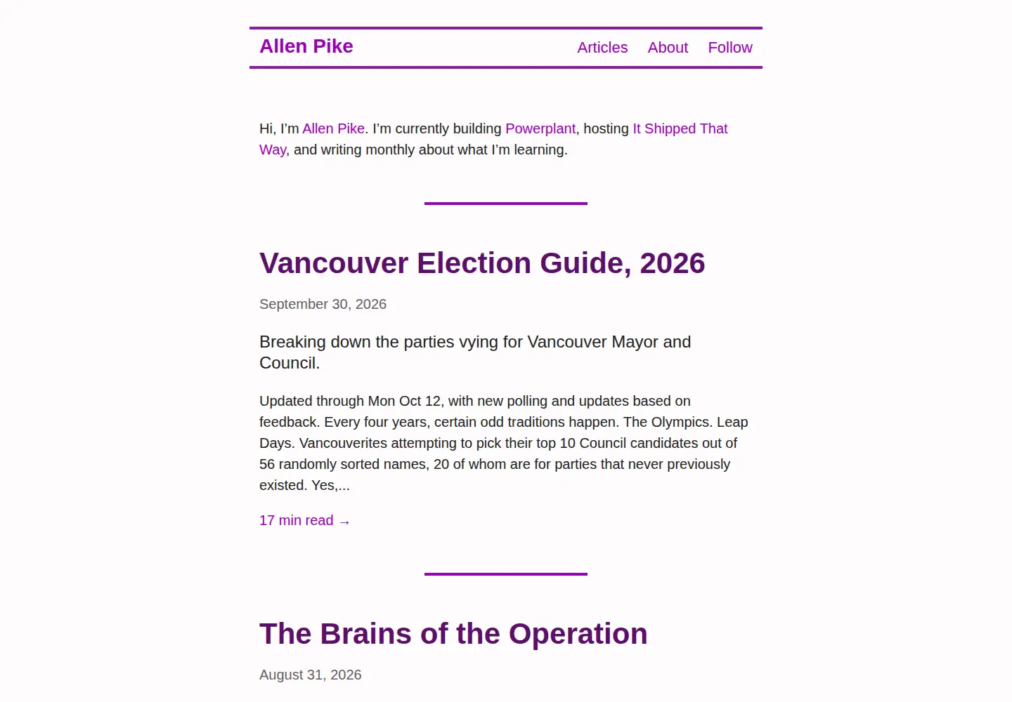 Screenshot of allenpike.com