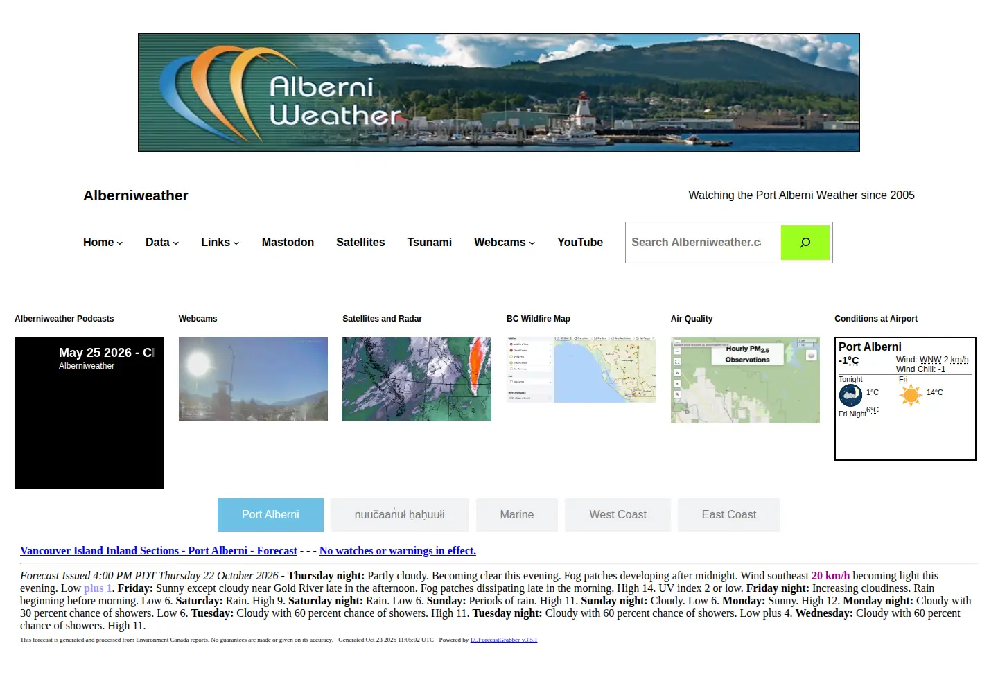 Screenshot of alberniweather.ca