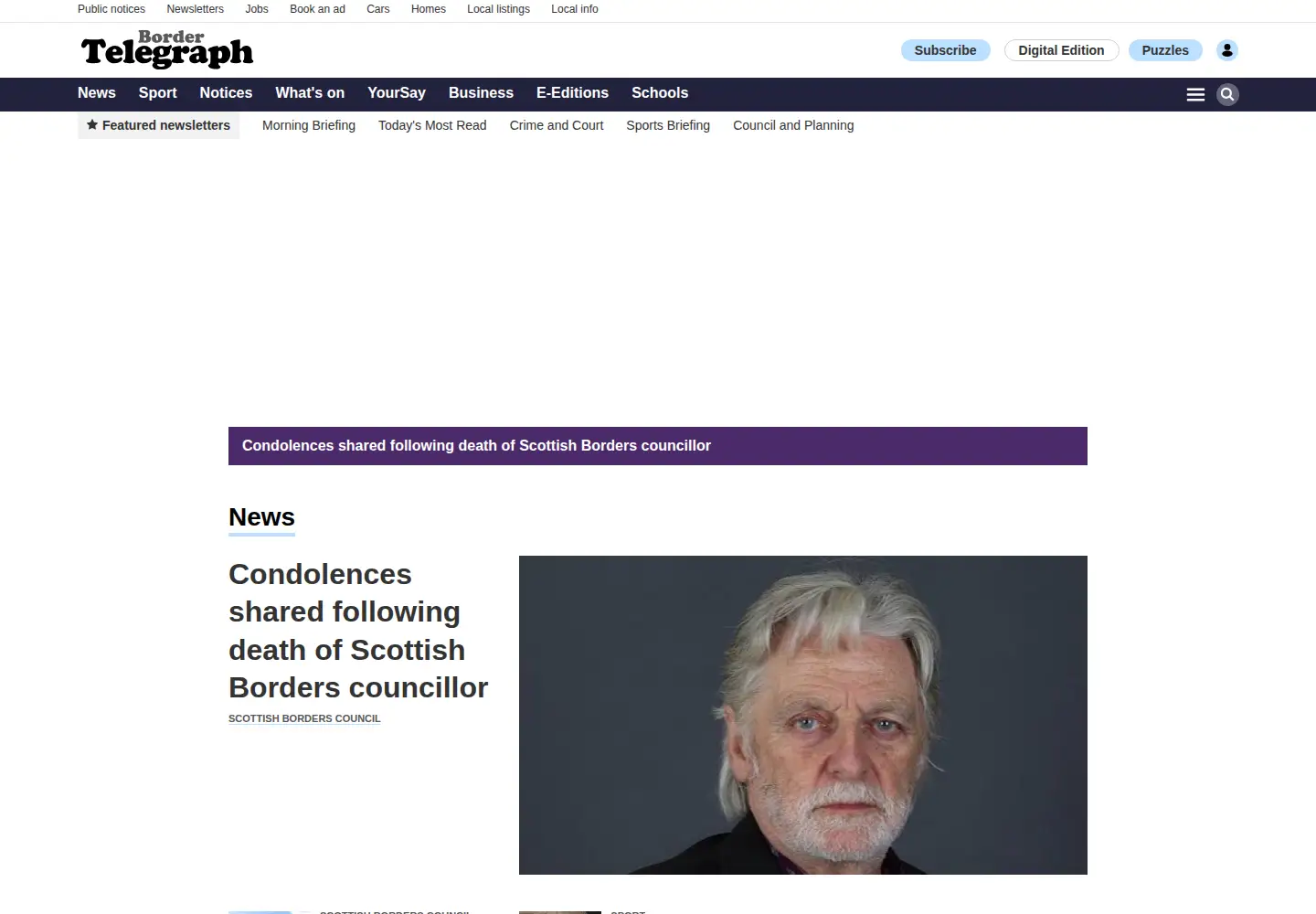 Captured homepage of bordertelegraph.com in the current scan