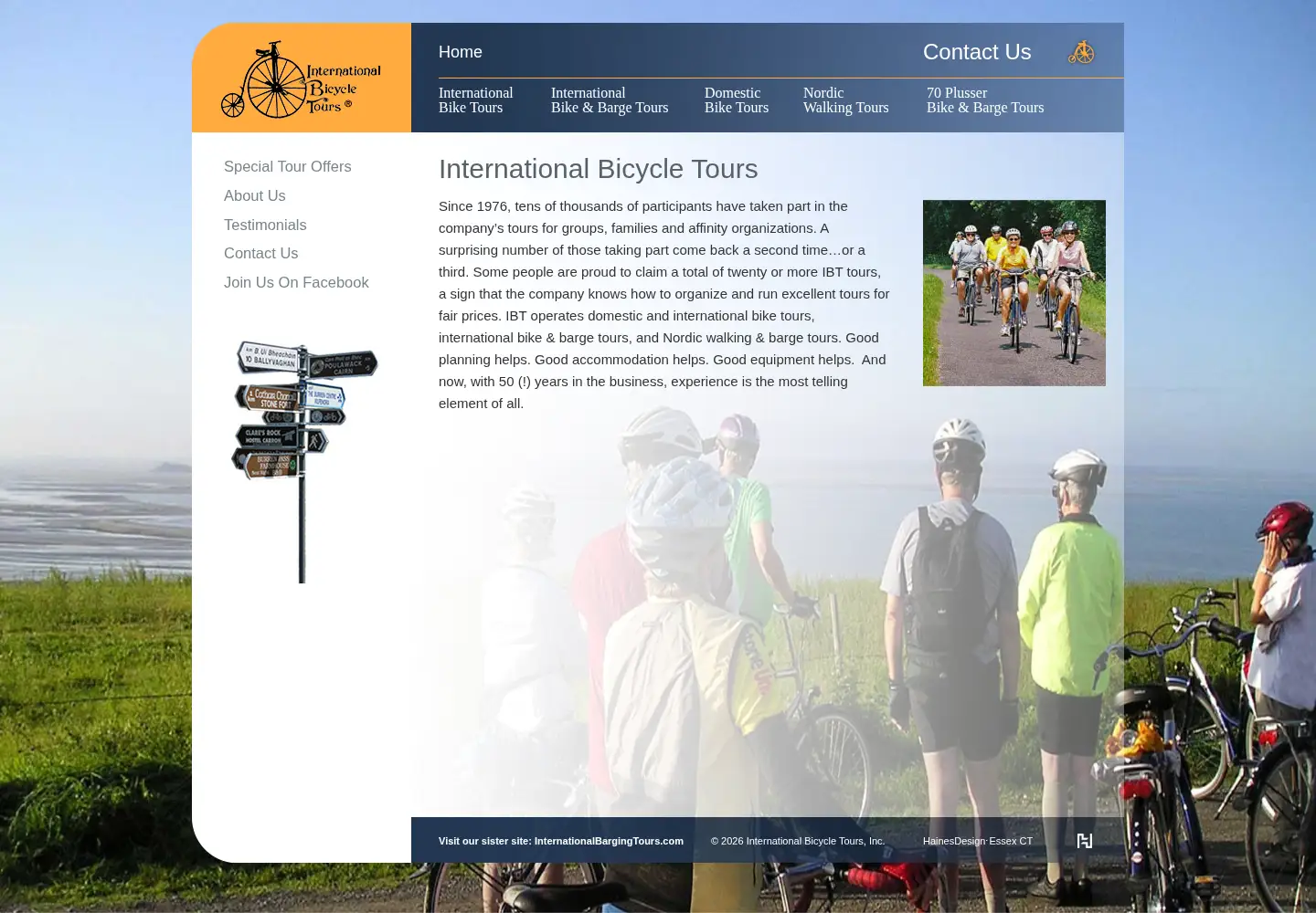 Captured homepage of internationalbicycletours.com in the current scan