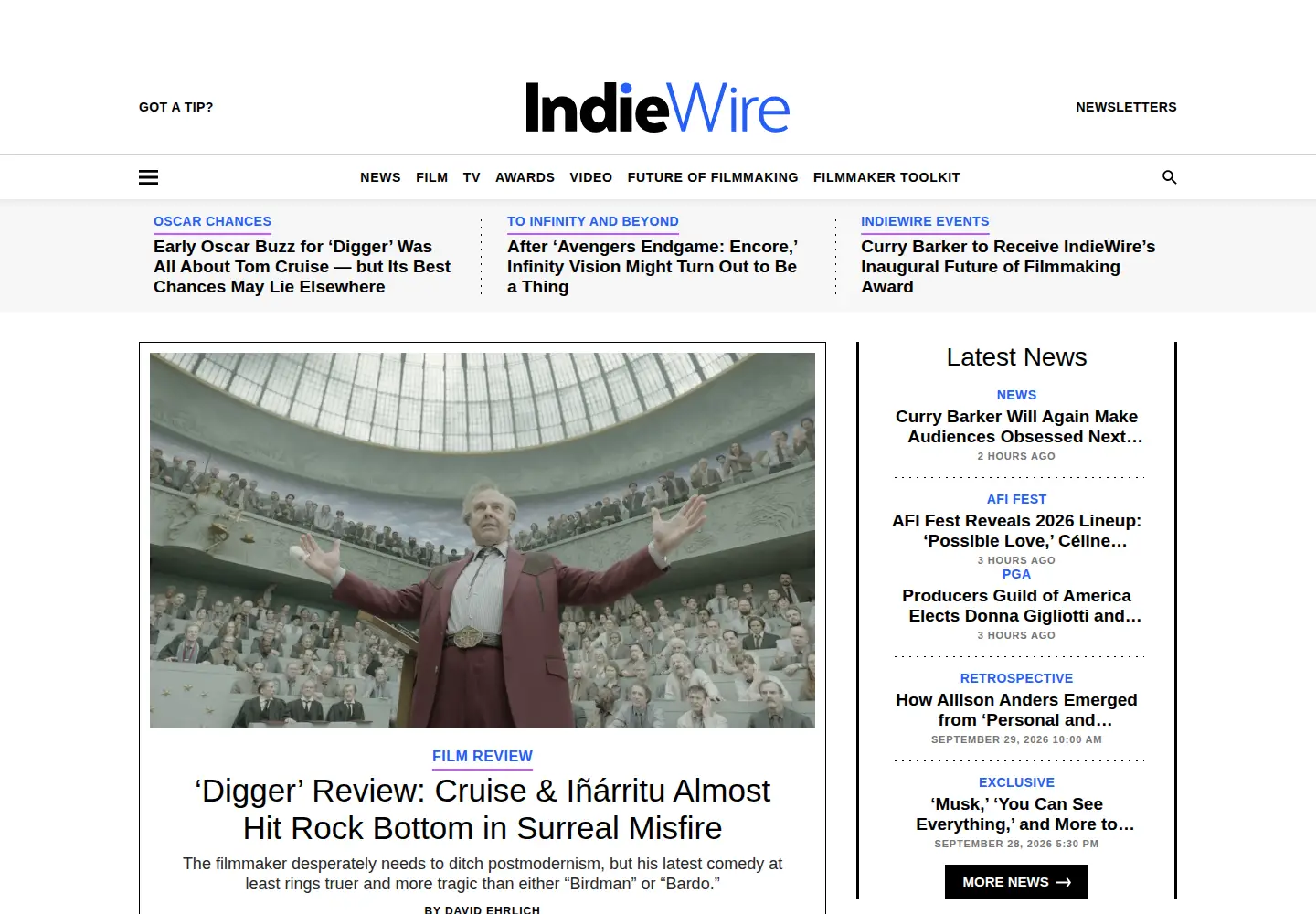 Screenshot of indiewire.com