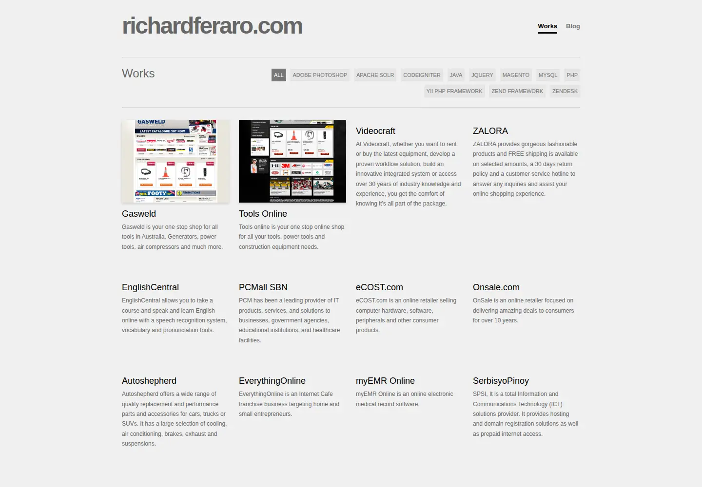 Screenshot of richardferaro.com