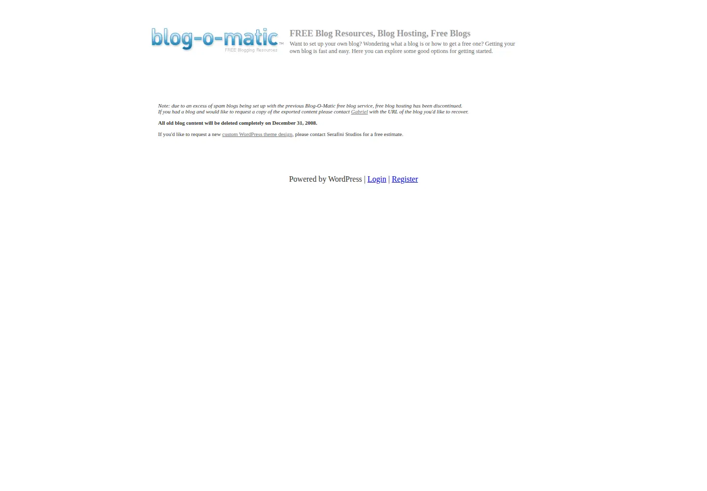 Captured homepage of blog-o-matic.com in the current scan