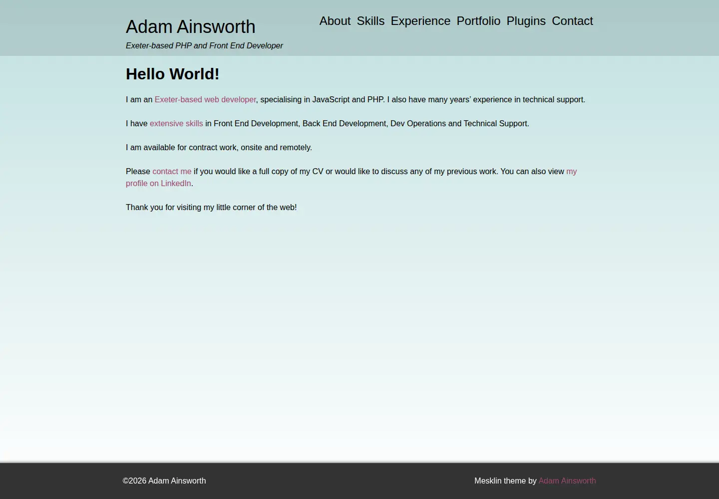 Captured homepage of adamainsworth.co.uk in the current scan