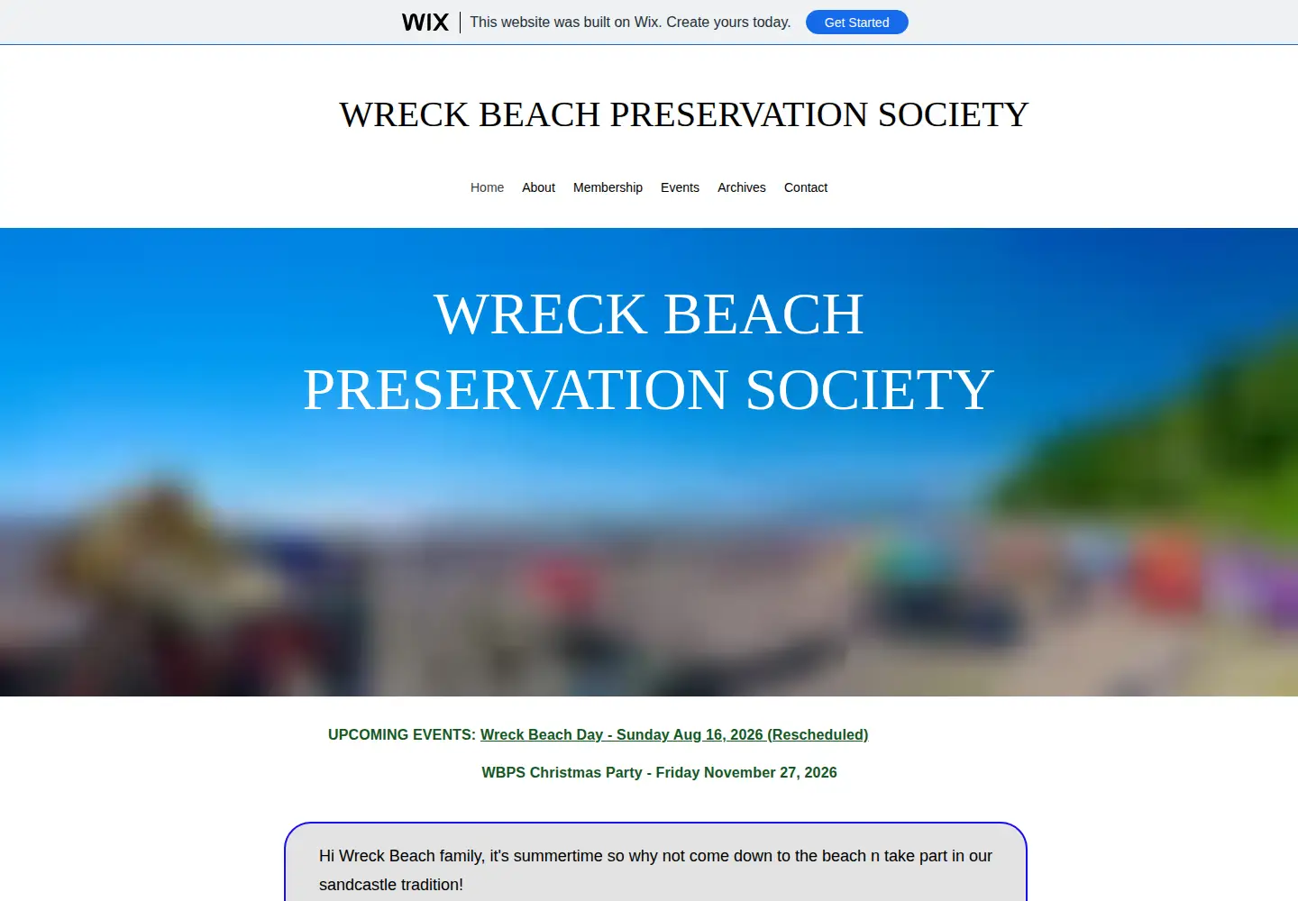 Captured homepage of wreckbeach.org in the current scan